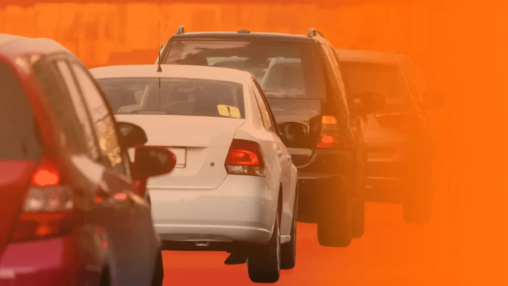 A lineup of cars stuck in traffic